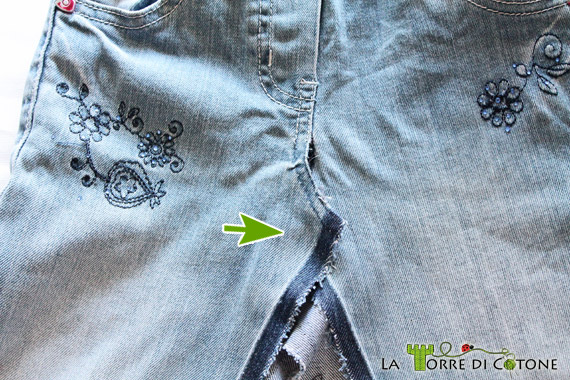 Gonna a balze di toulle: riciclo vecchi jeans da bambina